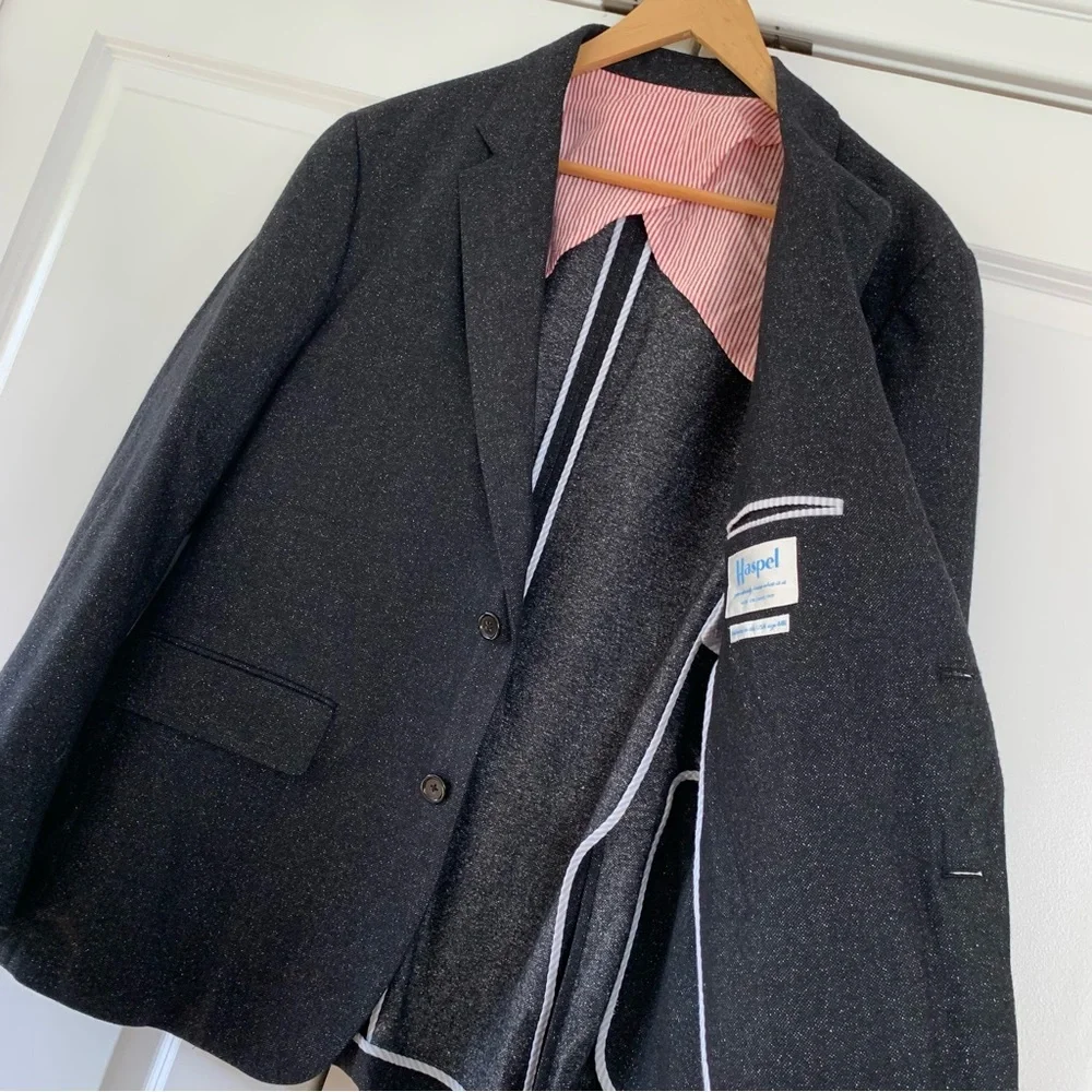 Haspel Blazer Jacket Gray Speckled Sports Coat Partially Lined Wool? Size 44 R